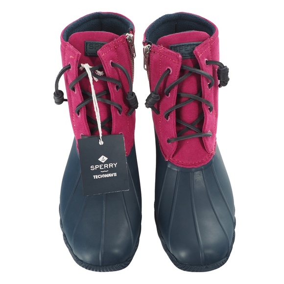 Sperry Saltwater Skinny Cord Pink Water-Resistant Rain Boots - Picture 4 of 9